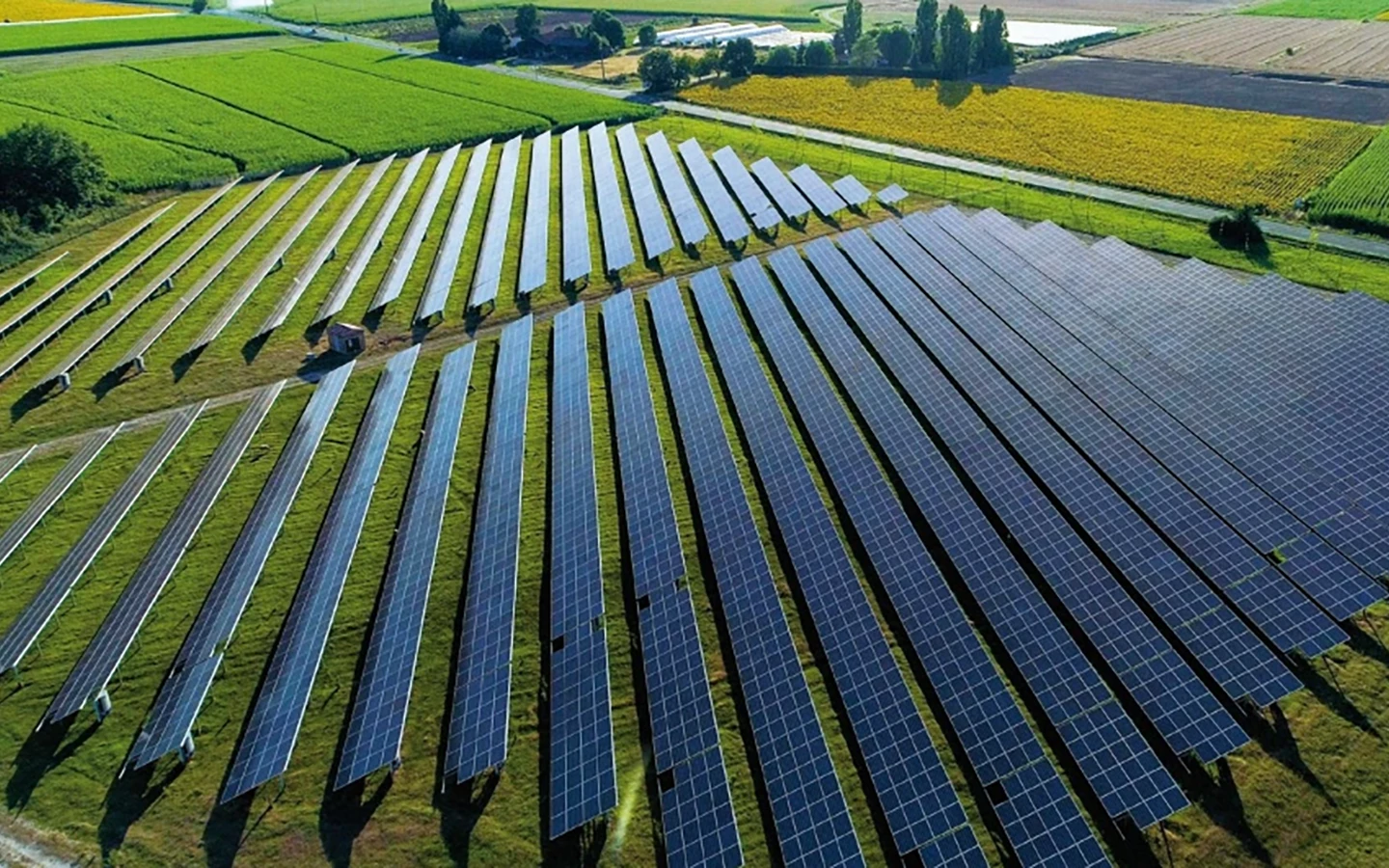 solar panel array in a farm field